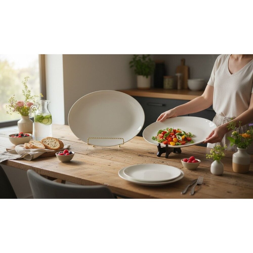 Vintage 1950s Homer Laughlin Rhythem White Oval Platters 13 and 11 MCM USA